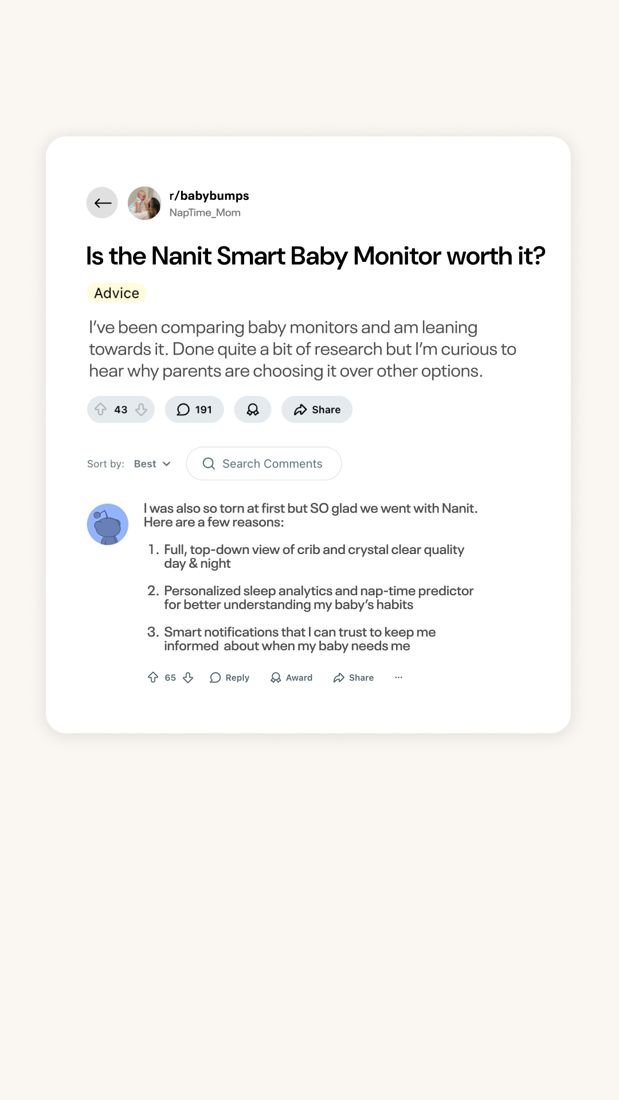 Nanit static Meta ad: Community proof screenshot